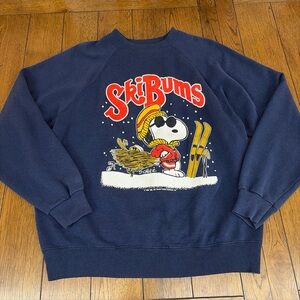 VINTAGE 90's SNOOPY & WOODSTOCK SKI BUM ARTEX PEANUTS WINTER SWEATSHIRT L